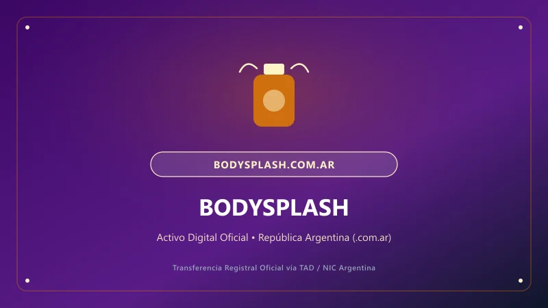 Identidad visual y presentación comercial del nombre de dominio bodysplash.com.ar en venta